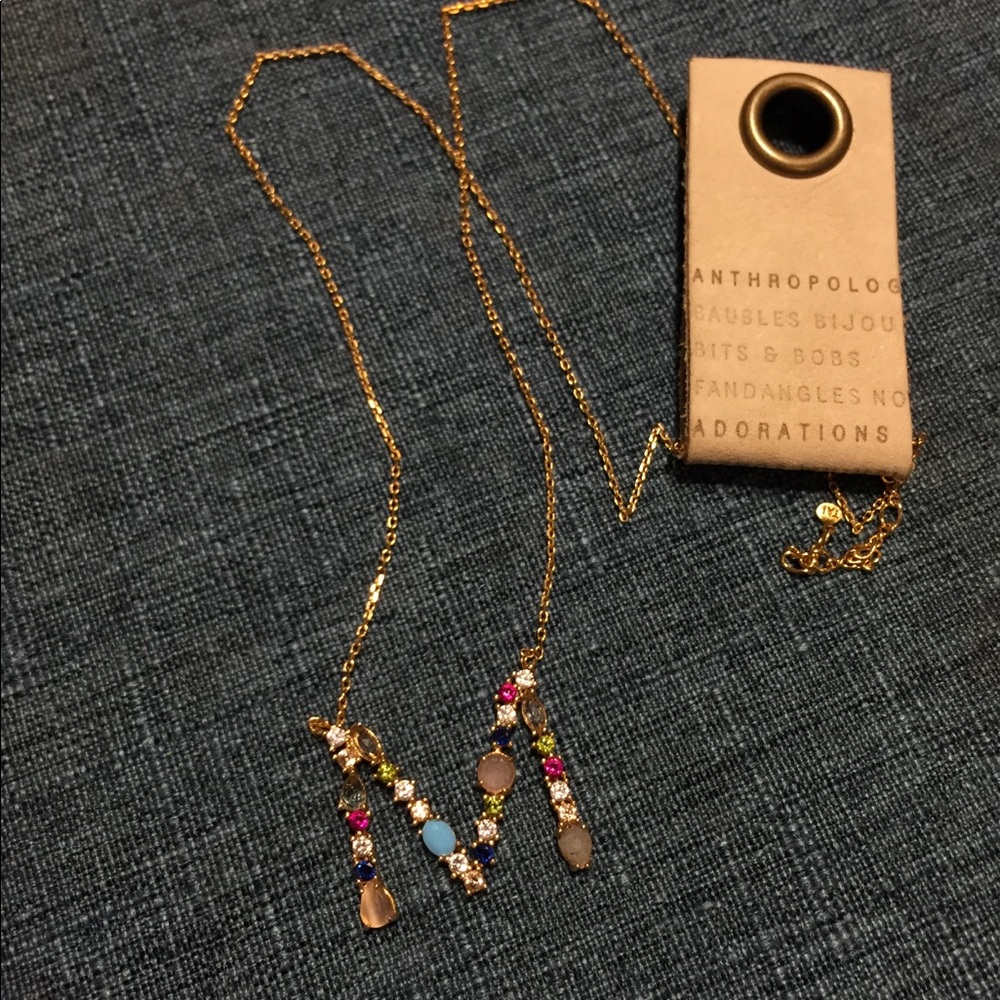 NWT Anthropologie "M" Gem Necklace